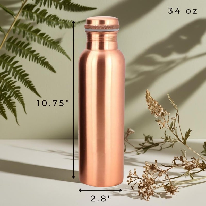 Perilla Home Pure Copper Water Bottle 34 Oz Leak Proof 100% Pure - Ayurvedic Copper Vessel - Drink More Water And Enjoy The Health Benefits Immediately - For Gym, Yoga Bottle (Plain) - Image 4